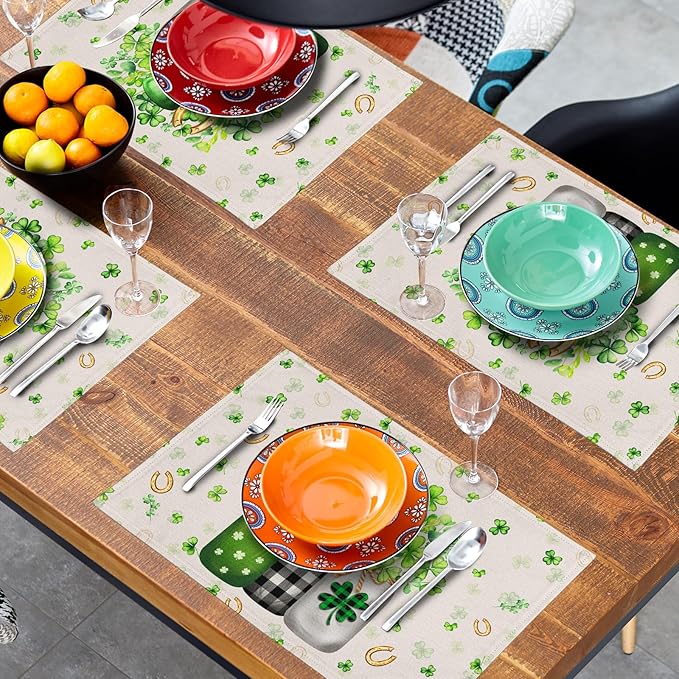 Giwawa 12"x18" Patrick Vases Placemats Set of 4 Lucky Shamrocks Horseshoes - Image 8