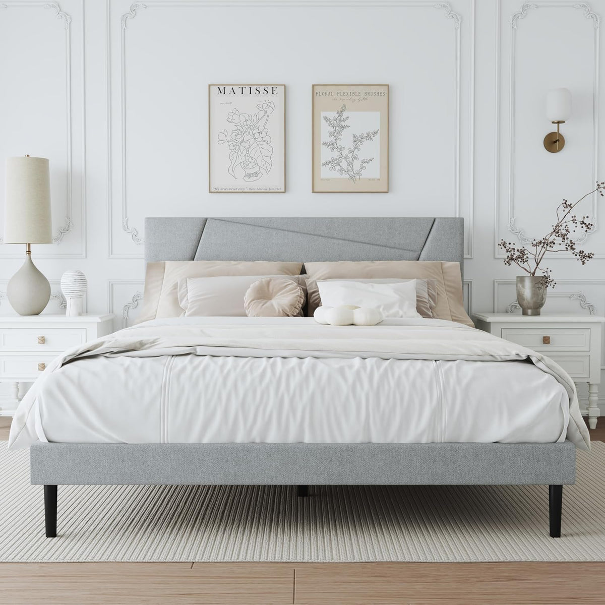 queen size upholstered bed frame frame with headboard，velvet, close-up detail