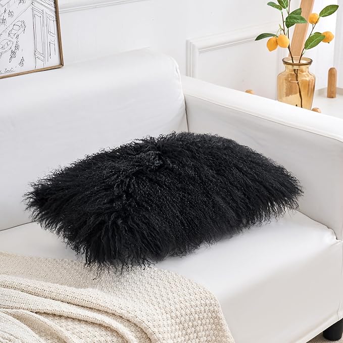 Genuine Mongolian Lamb Fur Pillow Cover – 12"x20" Rectangular Cushion Case – - Image 4
