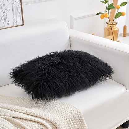 Genuine Mongolian Lamb Fur Pillow Cover – 12"x20" Rectangular Cushion Case – - Image 4