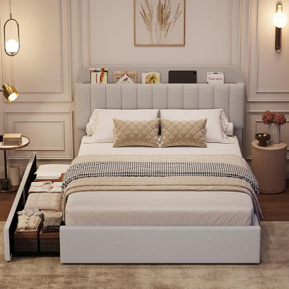 garveehome queen bed frame, platform bed with storage showing dimensions