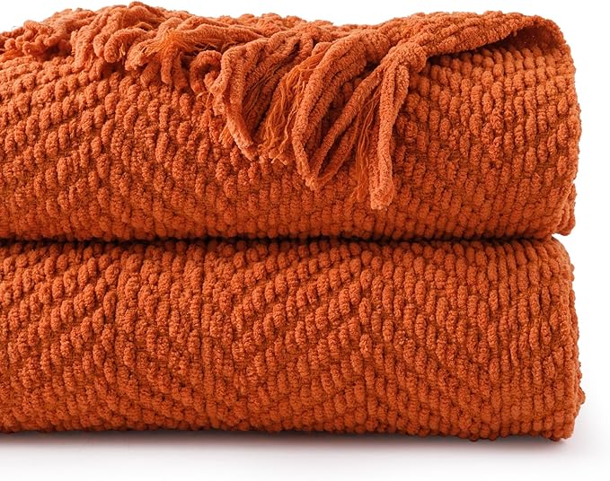 BATTILO HOME Burnt Orange Throw Blanket by BATTILOHOME