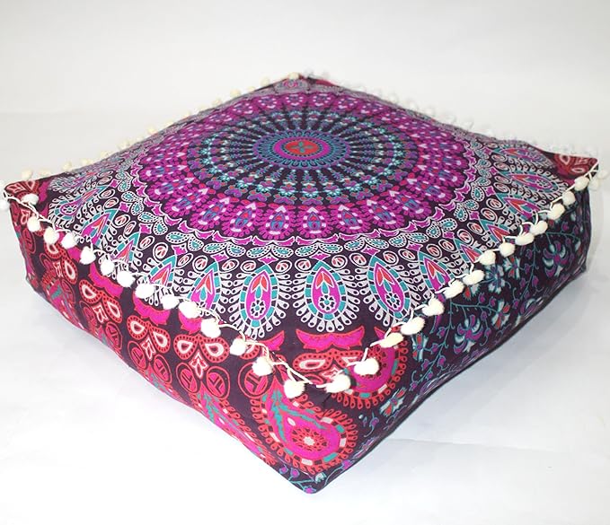 CRAFT KALA Pink Peacock Large Hippie Mandala Meditation Floor Ottoman Pillow - Image 5