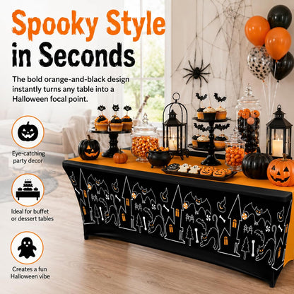 Oudain 2 Pcs Halloween Tablecloth 6 ft Black Orange Table Cover