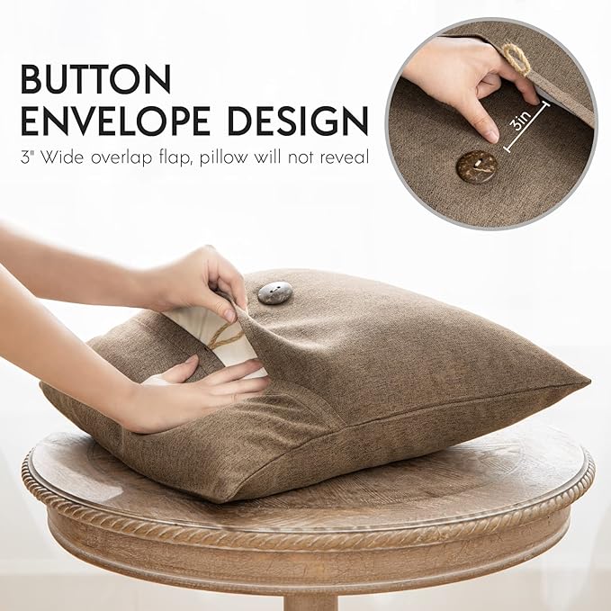 Phantoscope Pack of 2 Farmhouse Throw Pillow Covers Premium Coconut Button - Image 3