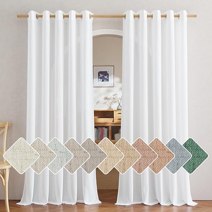 NICETOWN Linen White Curtains for Sliding Glass Door 2 Panels Set, Grommet by NICETOWN