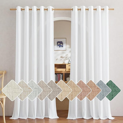 NICETOWN Linen White Curtains for Sliding Glass Door 2 Panels Set, Grommet by NICETOWN