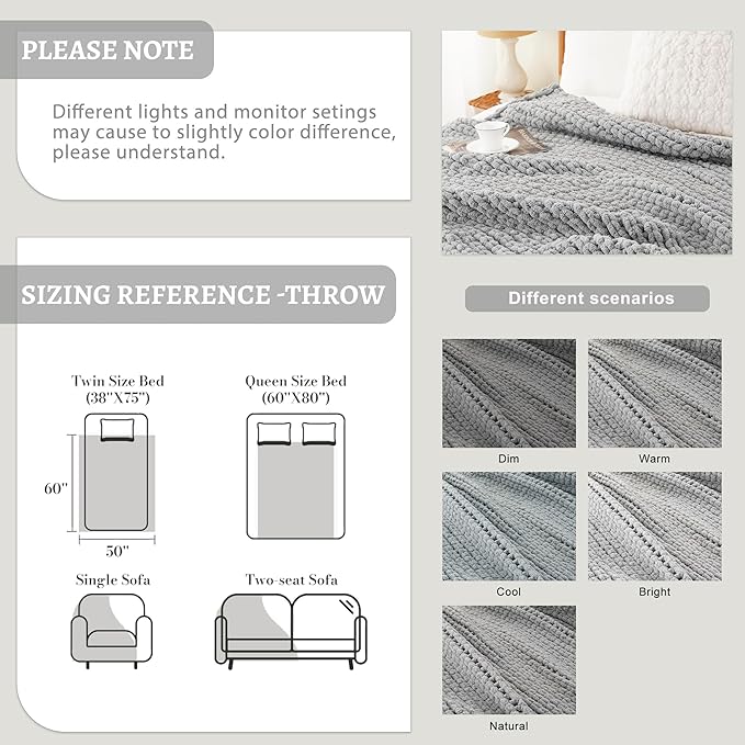 Battilo Chunky Knit Throw Blanket, Soft and Thick Chenille Throw Blanket - Image 6