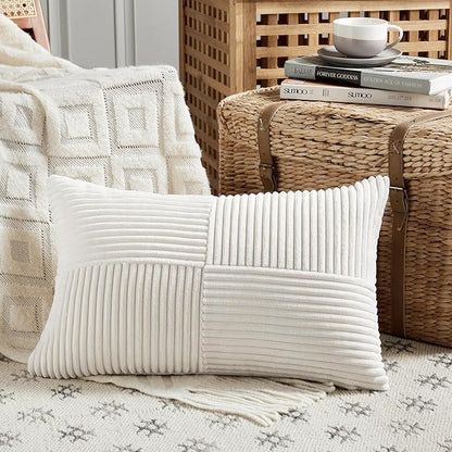 Fancy Homi 2 Packs Cream White Lumbar Decorative Throw Pillow Covers 14x24 Inch - Image 2