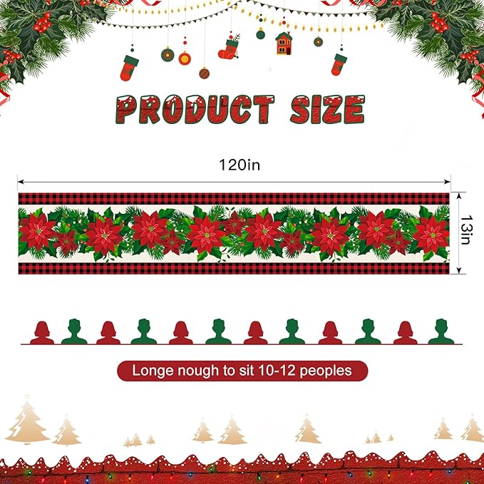 OTOSTAR Black and Red Buffalo Check Plaid Holly Christmas Flowers Table Runner - Image 5