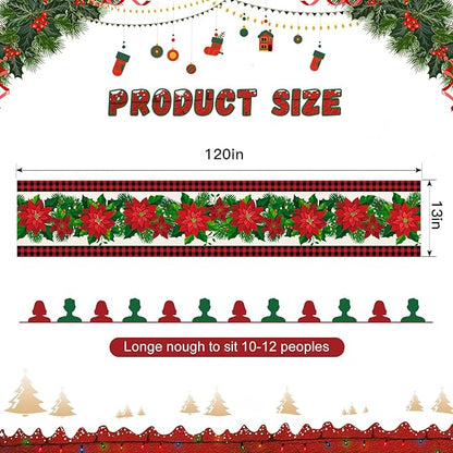 OTOSTAR Black and Red Buffalo Check Plaid Holly Christmas Flowers Table Runner - Image 5