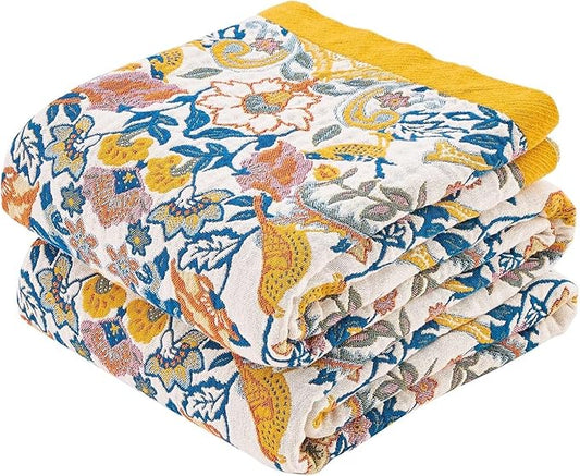 Boho Blanket Throw Quilt, 100% Cotton Soft Light Weight Throw Blankets by XIBLC