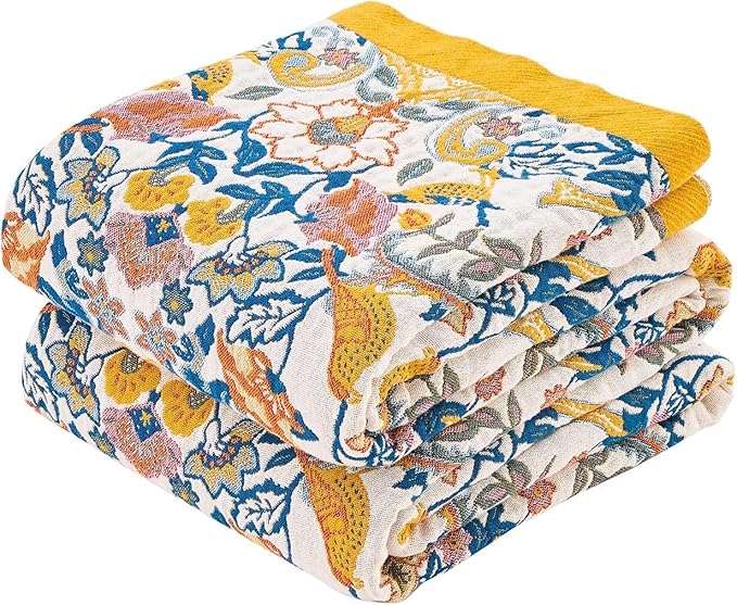 Boho Blanket Throw Quilt, 100% Cotton Soft Light Weight Throw Blankets by XIBLC