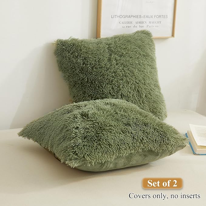 XeGe Faux Fur Throw Pillow Covers, Luxury Fluffy Plush Pillow Shams, Shaggy - Image 2