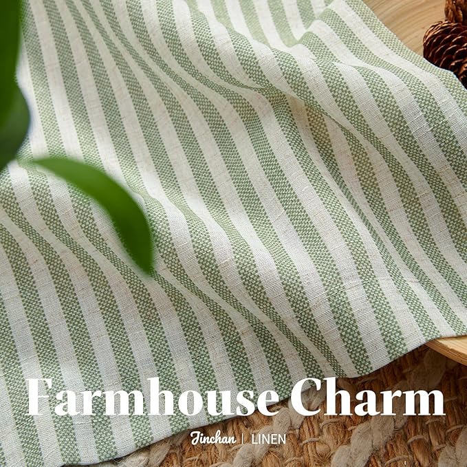 jinchan Striped Linen Kitchen Curtains 20 Inches Length Tier Curtains Farmhouse - Image 6