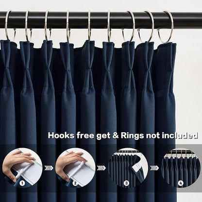 KEQIAOSUOCAI Dark Navy Blue Pleated Blackout Curtains 2 Panels Set, Thermal - Image 2