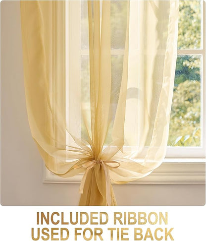 Foil Stripe Gold Sheer Curtains 96 inches Length 2 Panels - Image 3