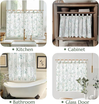 JINCHAN Linen Kitchen Curtain Floral Printed Tier Curtain 36 Inch Farmhouse - Image 3