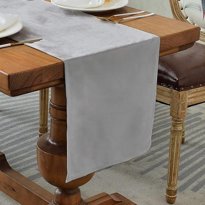 BALCONY & FALCON Velvet Table Runner 14"x118" Silver Gray Luxury Machine by BALCONYFALCON