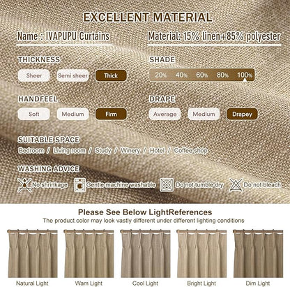 IVAPUPU Sand Pinch Pleated Full Blackout Linen Curtains - Image 9