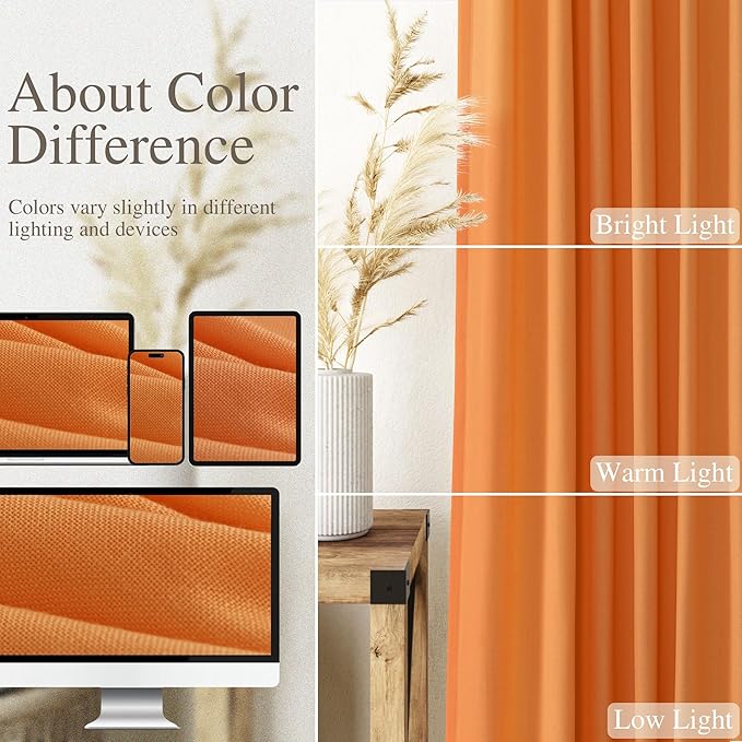 Nanspring Orange Boho Curtains for Bedroom Back Tab Rod Pocket Semi Sheer Linen - Image 4