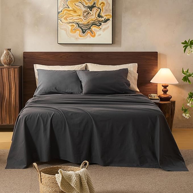 100% Linen Sheets King Size, Breathable & Durable 4-Piece Bed Flax Sheet Set by overket