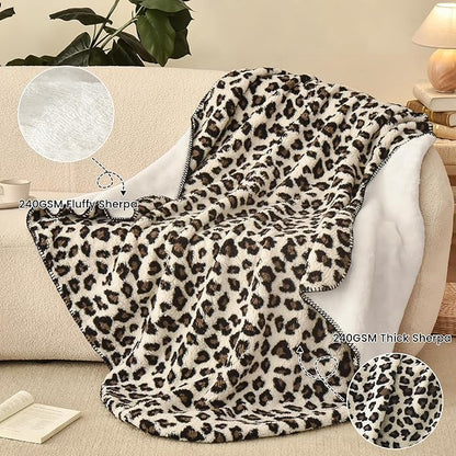 PHF Leopard Print Sherpa Fleece Throw Blanket - Image 6