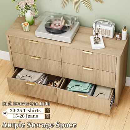 fluted dresser for bedroom with 6 drawers, 54", side view