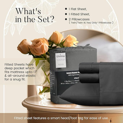 100% Organic Cotton Twin Sheets Set, 300TC Sateen Weave 3 PC Twin Bed Sheets - Image 5