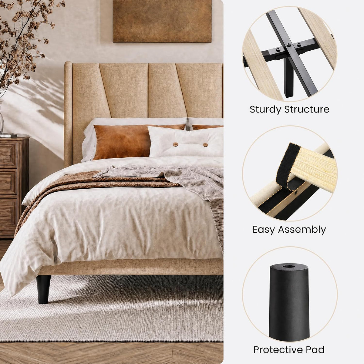 sha cerlin king upholstered bed frame with headboard, package contents