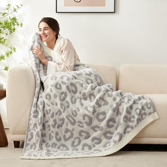 Snuggle Sac Leopard Blanket for Couch Bed Sofa 60x80 inches, Reversible Grey by SnuggleSac