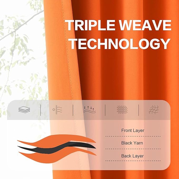 DUALIFE Orange Blackout Curtains 72 Inches Long - Image 4