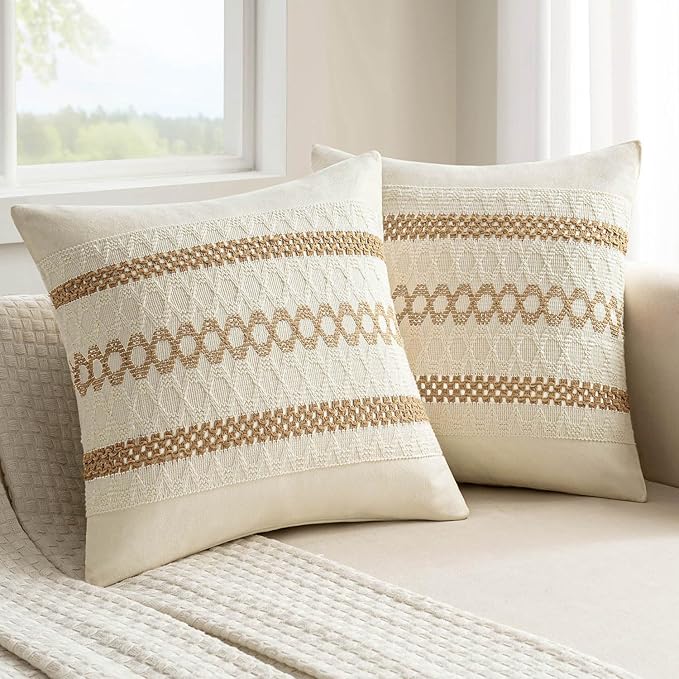 MIULEE Set of 2 Neutral Boho Decorative Pillow Covers 20x20 Inch Farmhouse by MIULEE