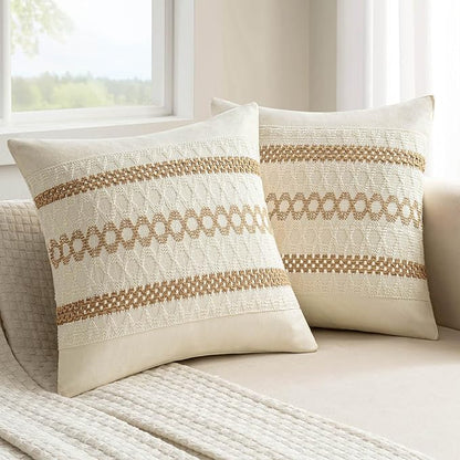 MIULEE Set of 2 Neutral Boho Decorative Pillow Covers 20x20 Inch Farmhouse by MIULEE