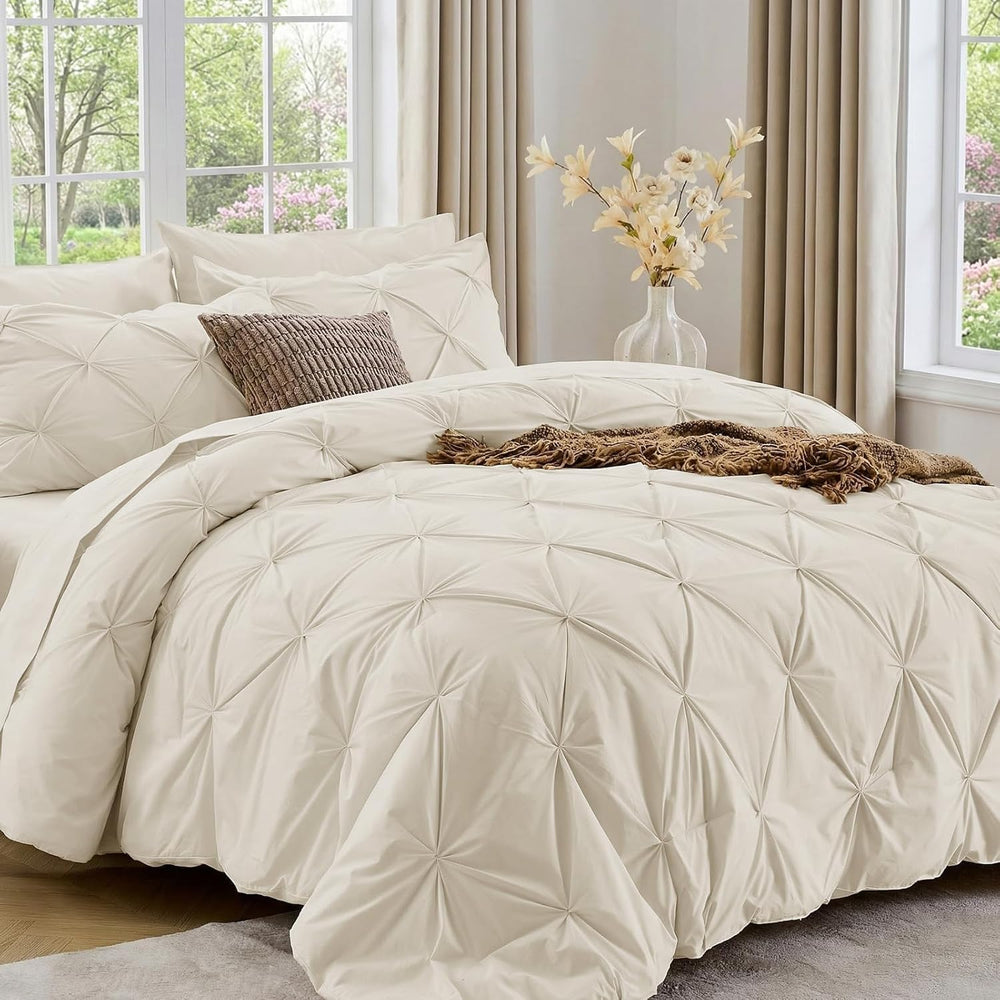 Sasttie King Size Comforter Set, 7-Piece Bed in a Bag, Pintuck Bedding Set fo...