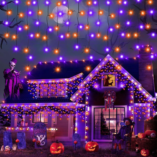 66FT 640LED Orange Purple Halloween Lights Outdoor 8 Modes Plug-in