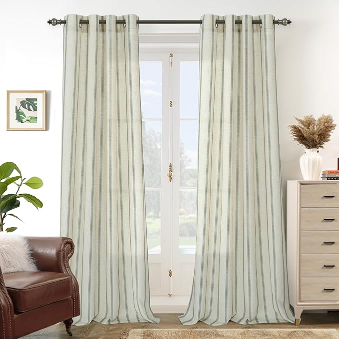 DriftAway Farmhouse Vertical Striped Linen Blend Textured Light Filtering Semi by DriftAway