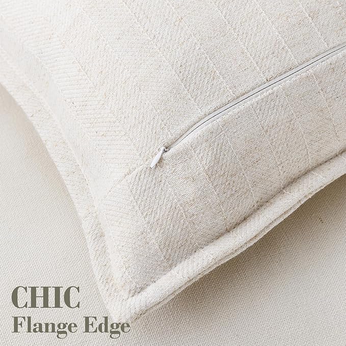 20x20 Linen Pillow Covers Beige Pack of 2 Farmhouse Boho Neutral Accents - Image 3