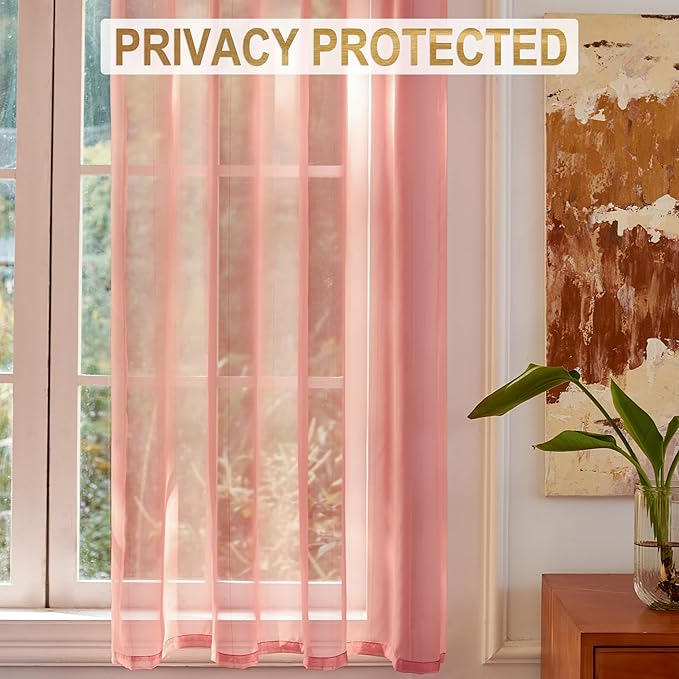 Stripe Pink Sheer Curtains 63 Inch Length 2 Panels - Image 5