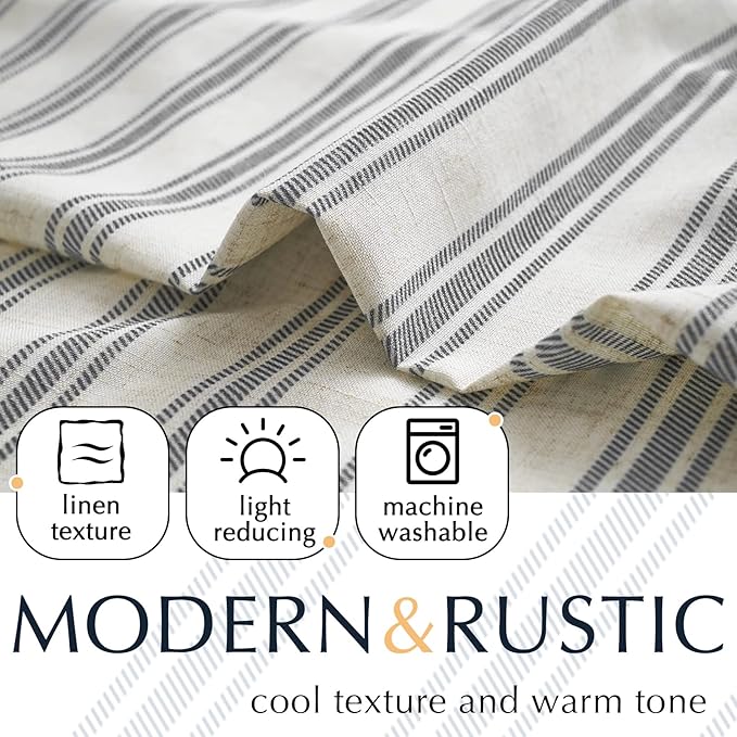 jinchan Striped Kitchen Curtain Linen Farmhouse Cafe Curtain 24 Inch Tiers - Image 4