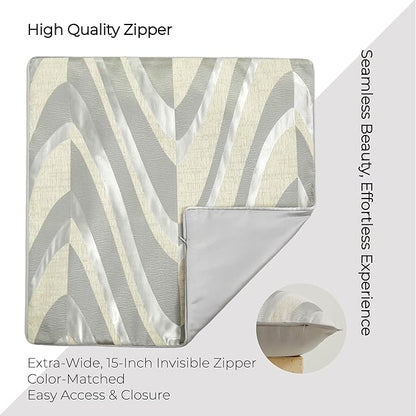 THE-TINOART Grey and Beige Jacquard V Striped Throw Pillow Cover 18x18 Inch - Image 6