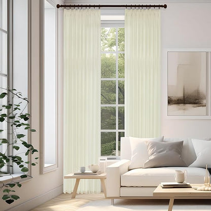 HUTO Pinch Pleated Sheer Curtain Panels 84 Inches Long Linen Texture Light - Image 5