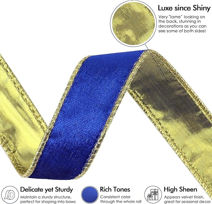 MEEDEE Crushed Royal Blue Velvet Ribbon - Image 3