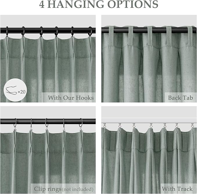 Desert Sage Pinch Pleated Linen Curtains 72 Inch Length 2 Panels - Image 5