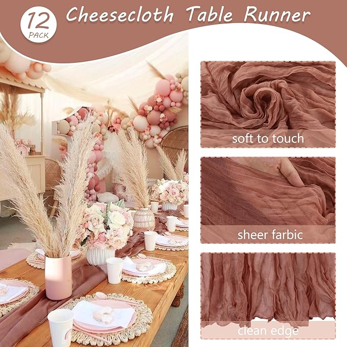 12 Pack 10Ft Cheesecloth Table Runner 35x120 Inch Boho Gauze Table Runner - Image 4