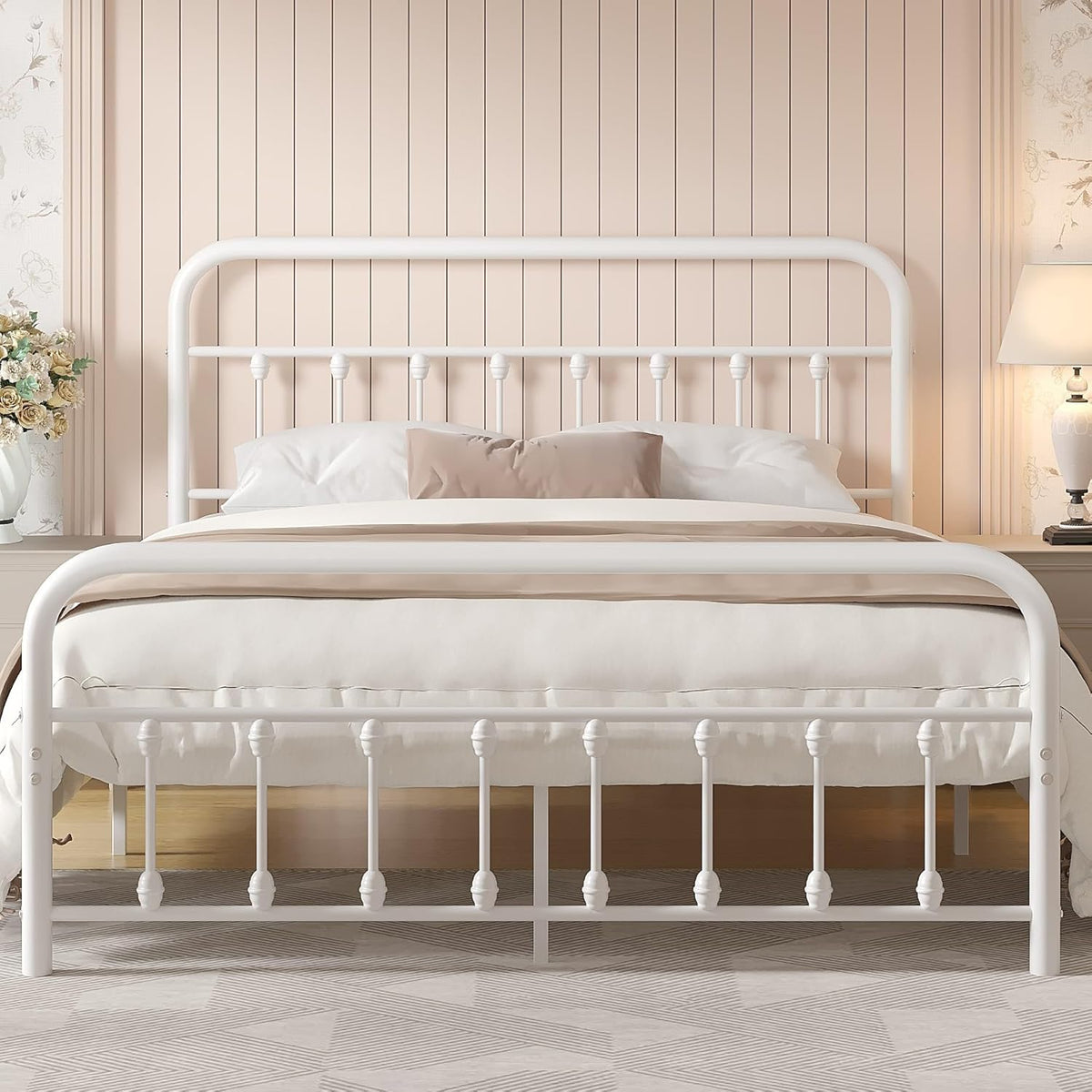 vecelo classic white victorian style metal bed frame, main product view