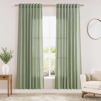Sheer Light Sage Linen Curtains 72 Inch Length by Nanspring
