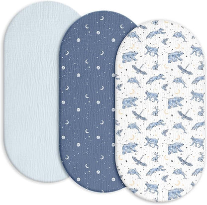Gllquen Baby Muslin Bassinet Sheets 3 Pack, Breathable Elastic Cozy Fitted by GLLQUENBABY