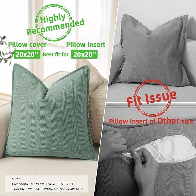 ZWJD Dusty Green Pillow Covers 20x20 Set of 2 Chenille Throw Pillow Covers - Image 3