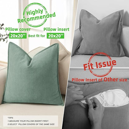 ZWJD Dusty Green Pillow Covers 20x20 Set of 2 Chenille Throw Pillow Covers - Image 3